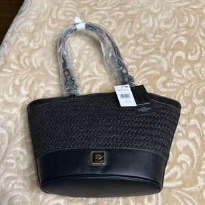 NEW Nine West Black Textured Tote Bag